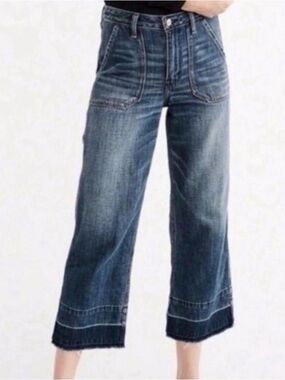 Abercrombie & Fitch Dark Blue Cropped Wide-Leg Jeans